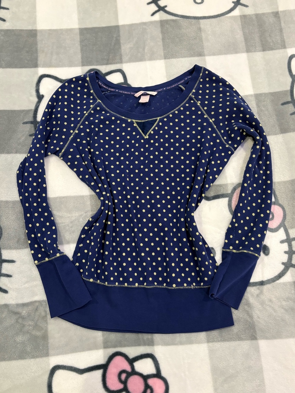 Victoria’s Secret Navy Polka Dot Thermal Long Sleeve Top